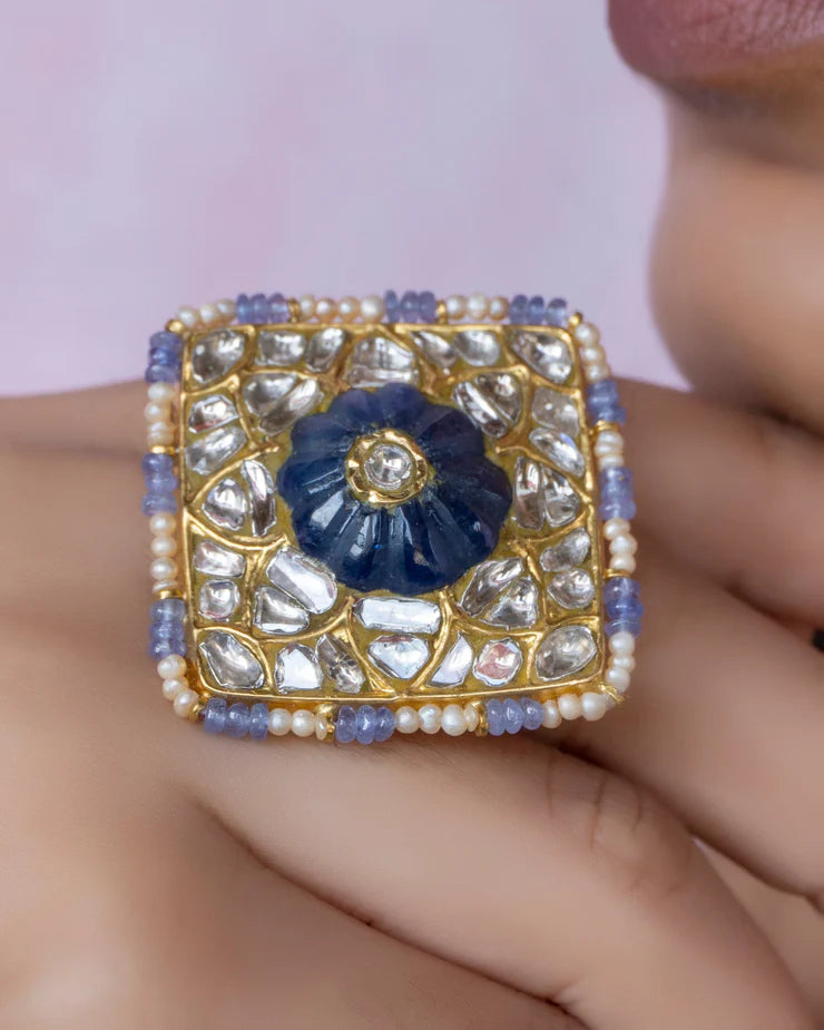22k Gold Hallmark Thappa Jadau Ring
