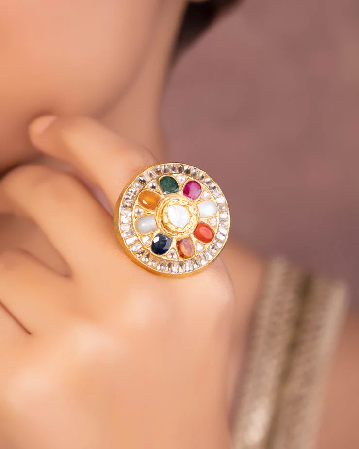 22k Gold Hallmark Thappa Jadau Ring (Copy)