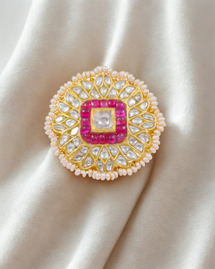 22k Gold Hallmark Thappa Jadau Ring